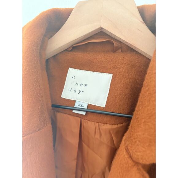 A New Day Wool Blend Belted Overcoat XXL Brown Notched Lapel Long Fall Jacket - Picture 13 of 13